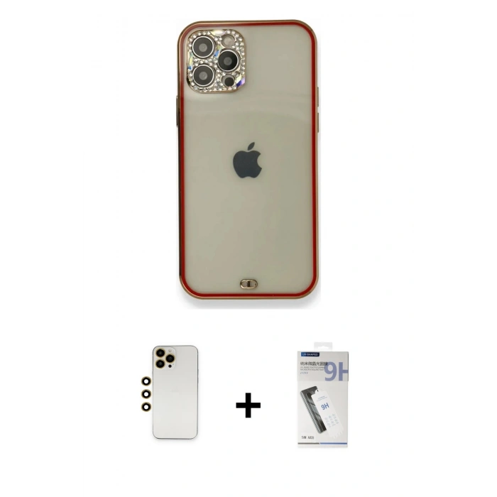 MARSİLYAN™- iPhone 12 Pro Kılıf Eksen Minimal Koleksiyonu - Şeffaf Uv Polymer Nano Ekran Koruyucu + Shine Kamera Lens - GD