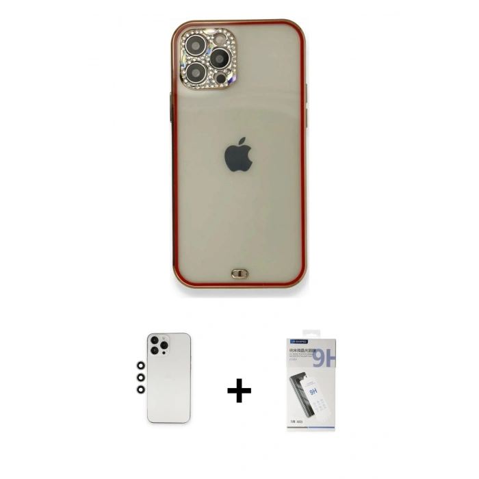 MARSİLYAN™- iPhone 12 Pro Kılıf Eksen Minimal Koleksiyonu - Şeffaf Uv Polymer Nano Ekran Koruyucu + Shine Kamera Lens - GS