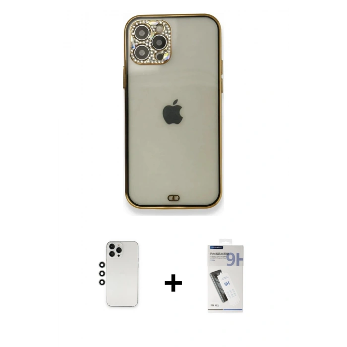 MARSİLYAN™- iPhone 12 Pro Kılıf Eksen Minimal Koleksiyonu - Şeffaf Uv Polymer Nano Ekran Koruyucu + Shine Kamera Lens - GS