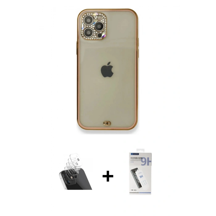 MARSİLYAN™- iPhone 12 Pro Kılıf Eksen Minimal Koleksiyonu - Şeffaf Uv Polymer Nano Ekran Koruyucu + Kamera Lens Koruma Cam - SF