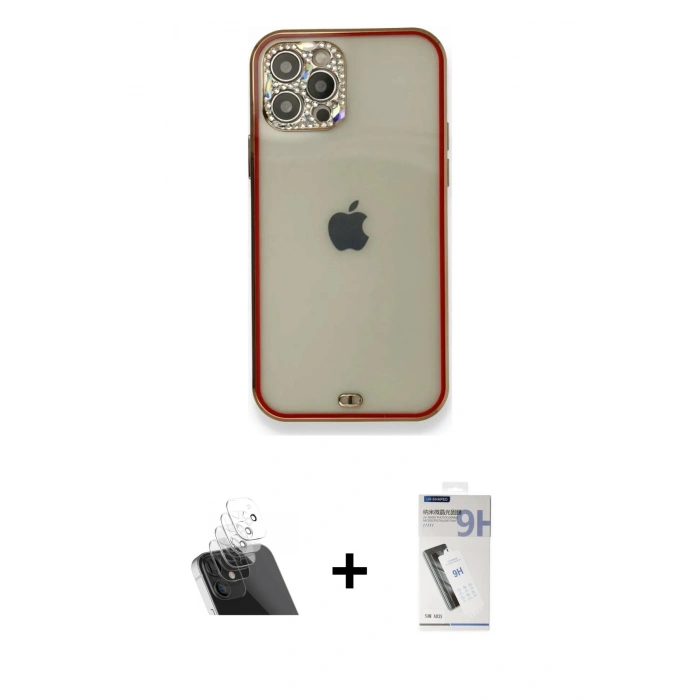 MARSİLYAN™- iPhone 12 Pro Kılıf Eksen Minimal Koleksiyonu - Şeffaf Uv Polymer Nano Ekran Koruyucu + Kamera Lens Koruma Cam - SF