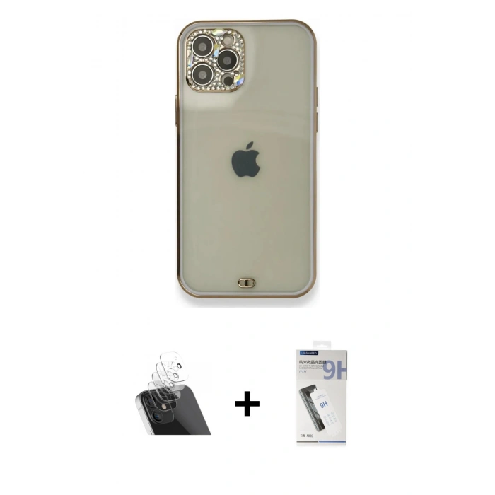 MARSİLYAN™- iPhone 12 Pro Kılıf Eksen Minimal Koleksiyonu - Şeffaf Uv Polymer Nano Ekran Koruyucu + Kamera Lens Koruma Cam - SF