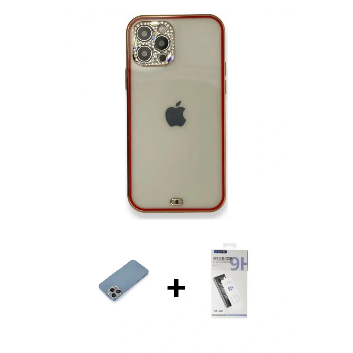 MARSİLYAN™- iPhone 12 Pro Kılıf Eksen Minimal Koleksiyonu - Şeffaf Uv Polymer Nano Ekran Koruyucu + Shine Kamera Lens Koruma Cam - GI