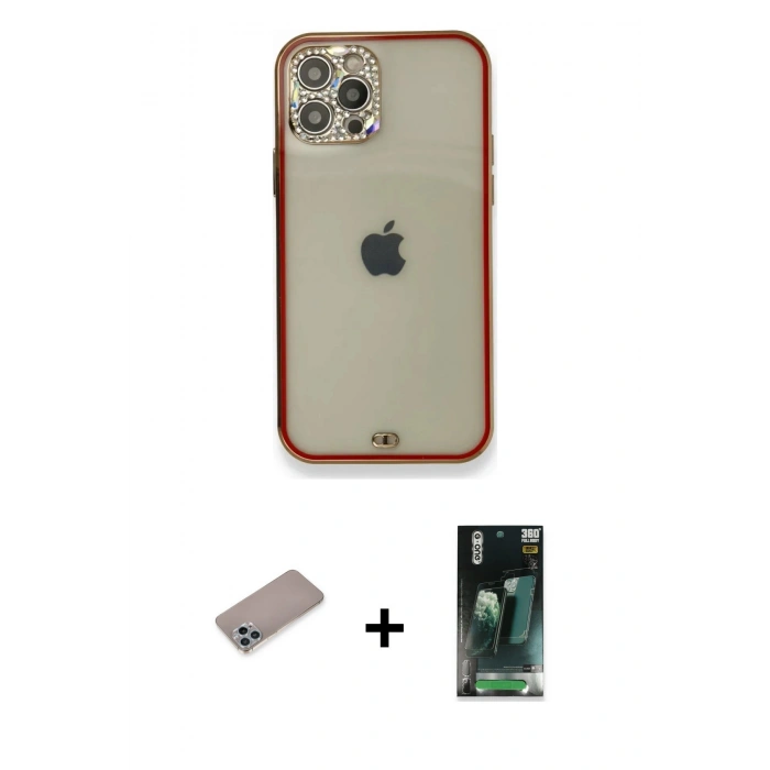 MARSİLYAN™- iPhone 12 Pro Kılıf Eksen Minimal Koleksiyonu - Siyah 360 Mat Full Body Arka Koruyucu + Shine Kamera Lens Koruma Cam - SABE