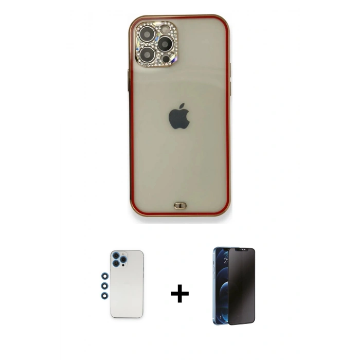 MARSİLYAN™- iPhone 12 Pro Kılıf Eksen Minimal Koleksiyonu - Siyah 3D Antistatik Hayalet Cam Ekran Koruyucu + Shine Kamera Lens - MI