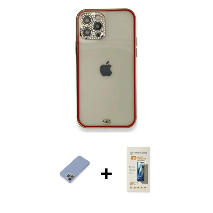 MARSİLYAN™- iPhone 12 Pro Kılıf Eksen Minimal Koleksiyonu - Siyah 6D Mat Seramik Hayalet Nano Ekran Koruyucu + Koyu Yeşil Metal Kamera Lens Koruma Cam