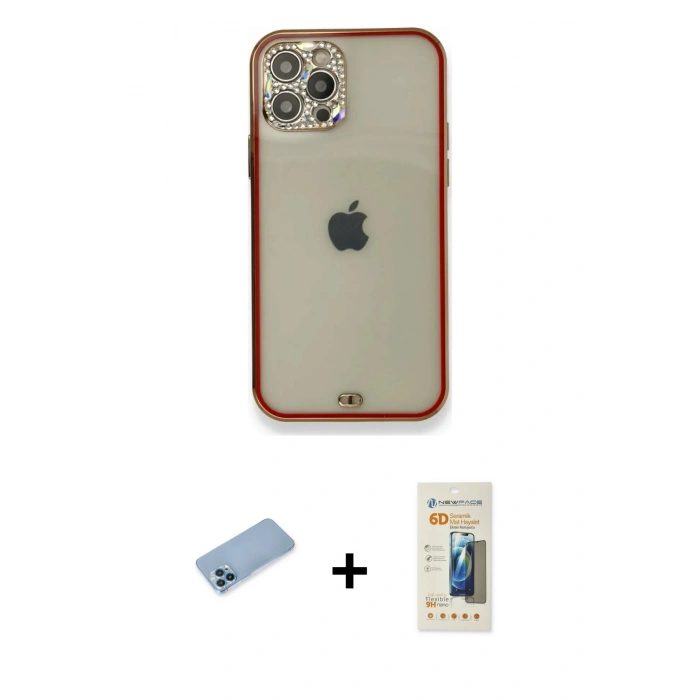 MARSİLYAN™- iPhone 12 Pro Kılıf Eksen Minimal Koleksiyonu - Siyah 6D Mat Seramik Hayalet Nano Ekran Koruyucu + Shine Kamera Lens Koruma Cam - MI