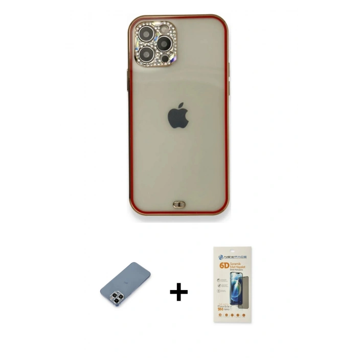 MARSİLYAN™- iPhone 12 Pro Kılıf Eksen Minimal Koleksiyonu - Siyah 6D Mat Seramik Hayalet Nano Ekran Koruyucu + Metal Kamera Lens Koruma Cam - GS