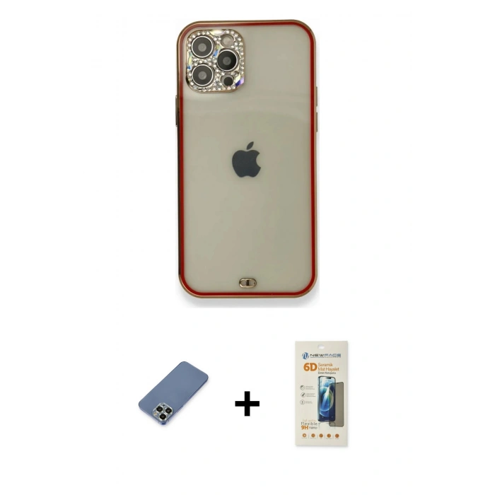 MARSİLYAN™- iPhone 12 Pro Kılıf Eksen Minimal Koleksiyonu - Siyah 6D Mat Seramik Hayalet Nano Ekran Koruyucu + Metal Kamera Lens Koruma Cam - AKYL