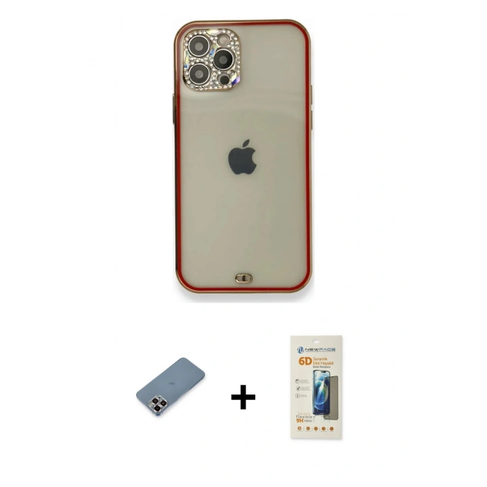 MARSİLYAN™- iPhone 12 Pro Kılıf Eksen Minimal Koleksiyonu - Siyah 6D Mat Seramik Hayalet Nano Ekran Koruyucu + Metal Kamera Lens Koruma Cam - MR