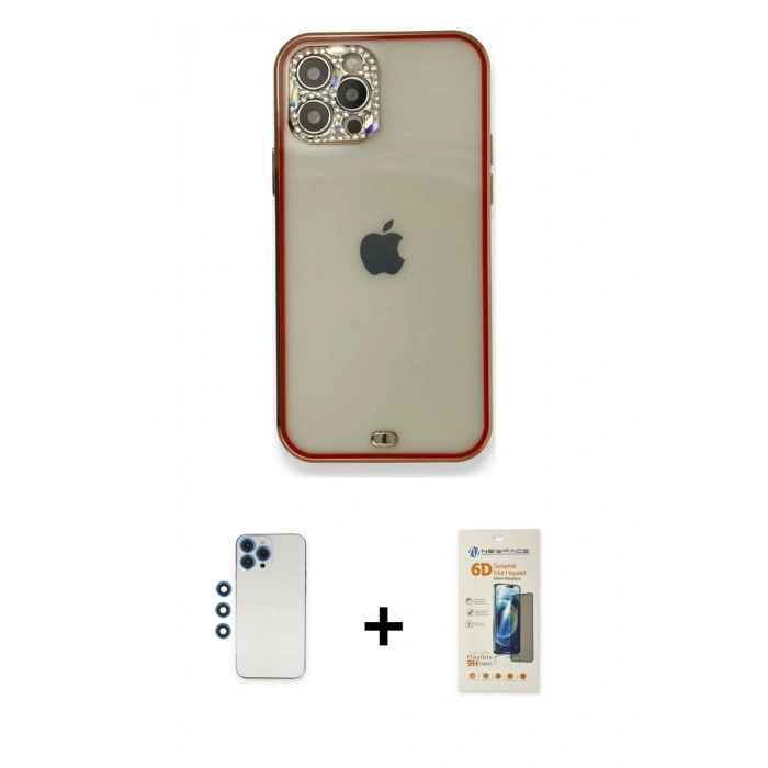 MARSİLYAN™- iPhone 12 Pro Kılıf Eksen Minimal Koleksiyonu - Siyah 6D Mat Seramik Hayalet Nano Ekran Koruyucu + Shine Kamera Lens - MI