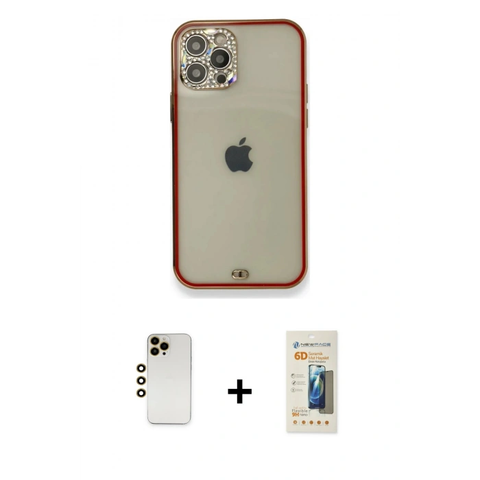 MARSİLYAN™- iPhone 12 Pro Kılıf Eksen Minimal Koleksiyonu - Siyah 6D Mat Seramik Hayalet Nano Ekran Koruyucu + Shine Kamera Lens - GD