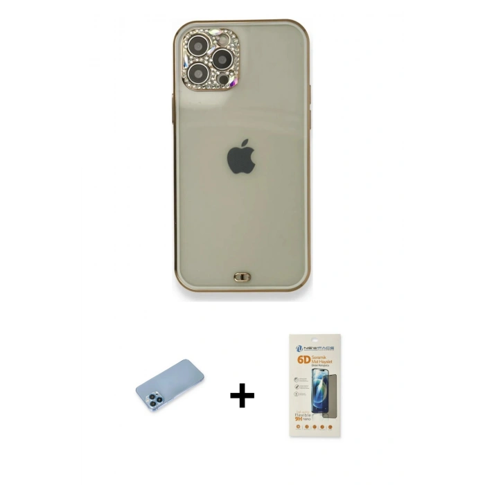 MARSİLYAN™- iPhone 12 Pro Kılıf Eksen Minimal Koleksiyonu - Siyah 6D Mat Seramik Hayalet Nano Ekran Koruyucu + Shine Kamera Lens Koruma Cam - MI