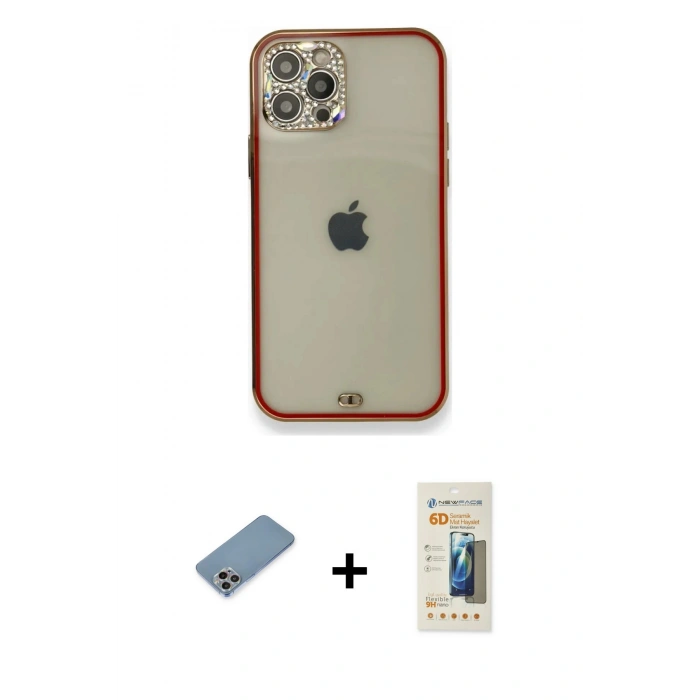 MARSİLYAN™- iPhone 12 Pro Kılıf Eksen Minimal Koleksiyonu - Siyah 6D Mat Seramik Hayalet Nano Ekran Koruyucu + Shine Kamera Lens Koruma Cam - GI