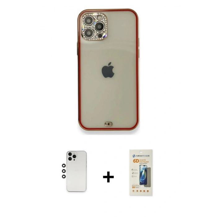 MARSİLYAN™- iPhone 12 Pro Kılıf Eksen Minimal Koleksiyonu - Siyah 6D Mat Seramik Hayalet Nano Ekran Koruyucu + Shine Kamera Lens - GS