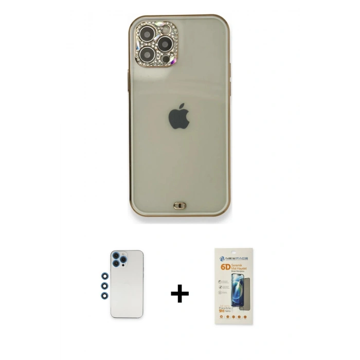 MARSİLYAN™- iPhone 12 Pro Kılıf Eksen Minimal Koleksiyonu - Siyah 6D Mat Seramik Hayalet Nano Ekran Koruyucu + Shine Kamera Lens - MI