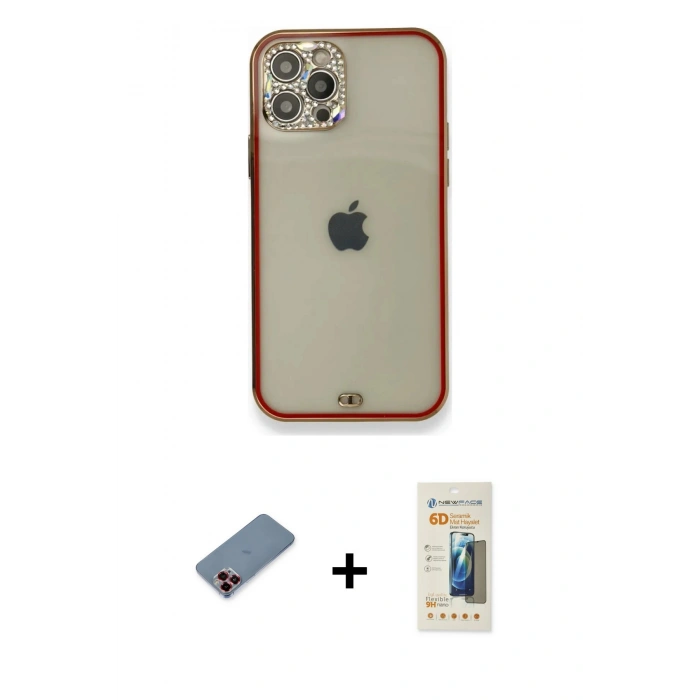 MARSİLYAN™- iPhone 12 Pro Kılıf Eksen Minimal Koleksiyonu - Siyah 6D Mat Seramik Hayalet Nano Ekran Koruyucu + Metal Kamera Lens Koruma Cam - KI