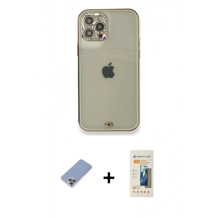 MARSİLYAN™- iPhone 12 Pro Kılıf Eksen Minimal Koleksiyonu - Siyah 6D Mat Seramik Hayalet Nano Ekran Koruyucu + Koyu Yeşil Metal Kamera Lens Koruma Cam