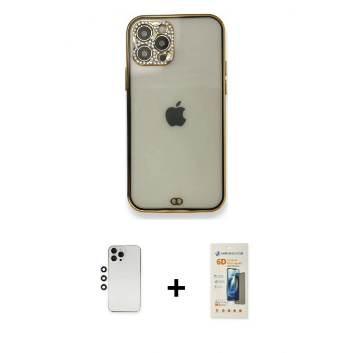 MARSİLYAN™- iPhone 12 Pro Kılıf Eksen Minimal Koleksiyonu - Siyah 6D Mat Seramik Hayalet Nano Ekran Koruyucu + Shine Kamera Lens - GS