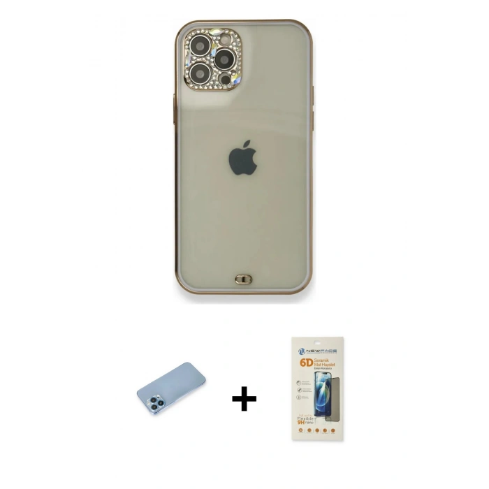 MARSİLYAN™- iPhone 12 Pro Kılıf Eksen Minimal Koleksiyonu - Siyah 6D Mat Seramik Hayalet Nano Ekran Koruyucu + Shine Kamera Lens Koruma Cam - MI
