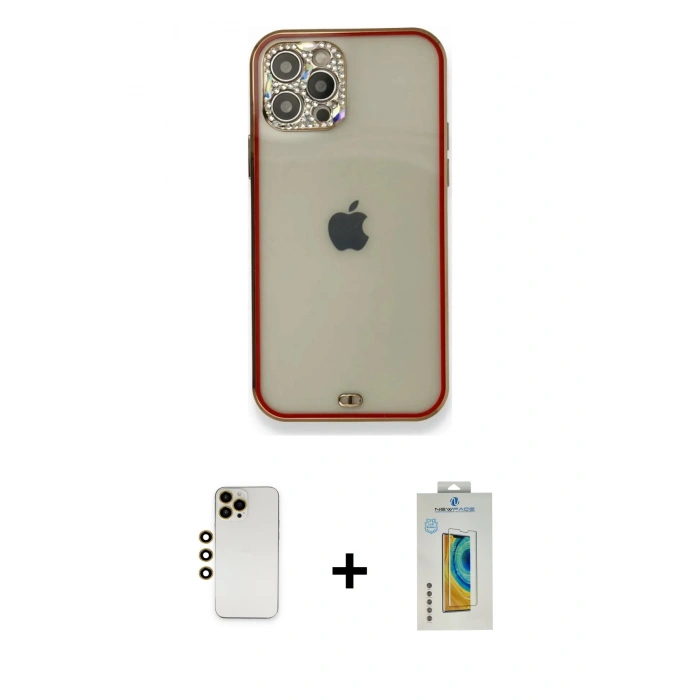 MARSİLYAN™- iPhone 12 Pro Kılıf Eksen Minimal Koleksiyonu - Siyah Polymer Nano Ekran Koruyucu + Shine Kamera Lens - GD