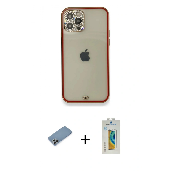 MARSİLYAN™- iPhone 12 Pro Kılıf Eksen Minimal Koleksiyonu - Siyah Polymer Nano Ekran Koruyucu + Shine Kamera Lens Koruma Cam - GS