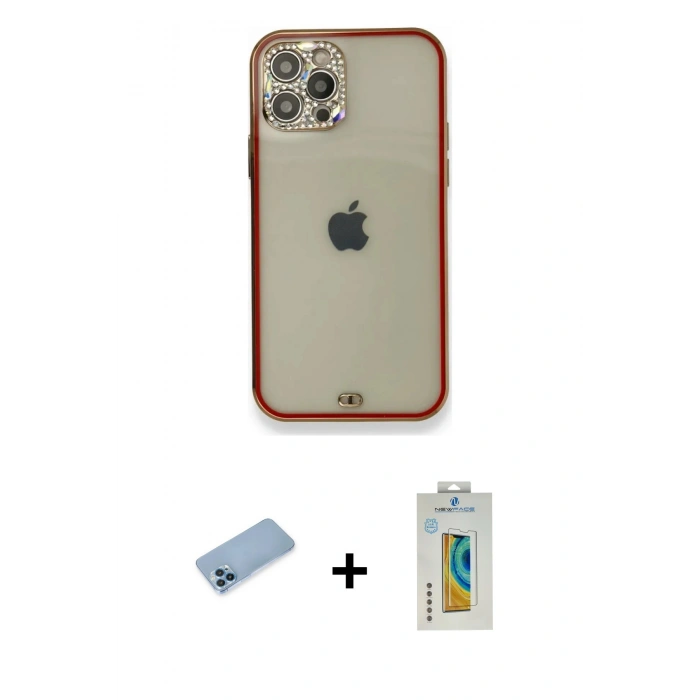 MARSİLYAN™- iPhone 12 Pro Kılıf Eksen Minimal Koleksiyonu - Siyah Polymer Nano Ekran Koruyucu + Shine Kamera Lens Koruma Cam - MI