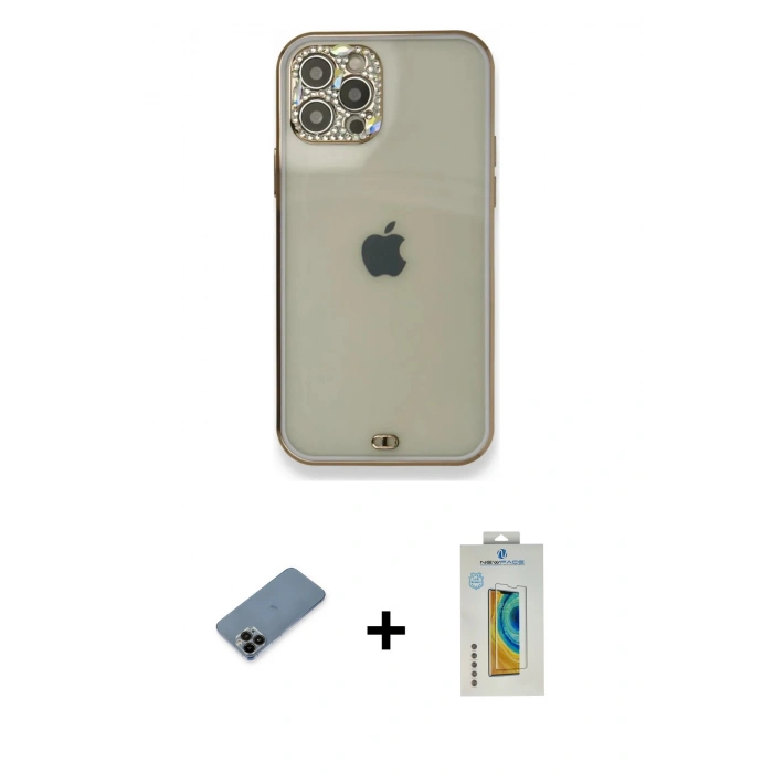 MARSİLYAN™- iPhone 12 Pro Kılıf Eksen Minimal Koleksiyonu - Siyah Polymer Nano Ekran Koruyucu + Shine Kamera Lens Koruma Cam - SH
