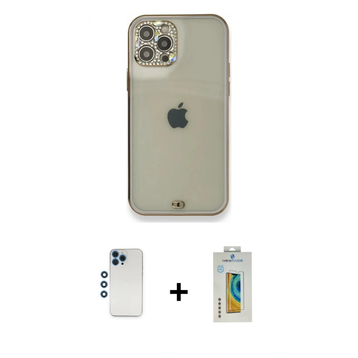 MARSİLYAN™- iPhone 12 Pro Kılıf Eksen Minimal Koleksiyonu - Siyah Polymer Nano Ekran Koruyucu + Shine Kamera Lens - MI