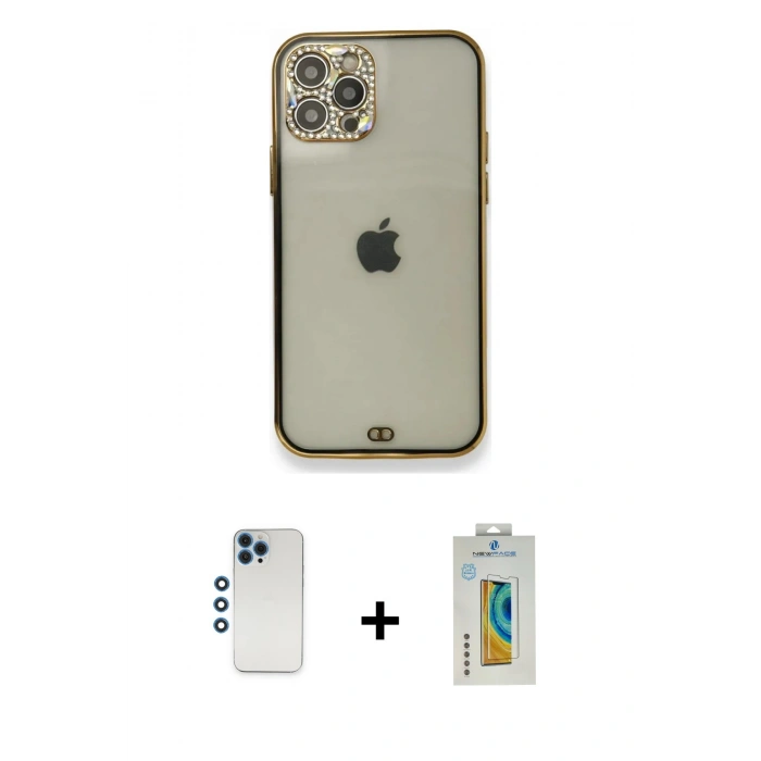 MARSİLYAN™- iPhone 12 Pro Kılıf Eksen Minimal Koleksiyonu - Siyah Polymer Nano Ekran Koruyucu + Shine Kamera Lens - MI