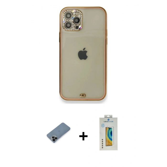 MARSİLYAN™- iPhone 12 Pro Kılıf Eksen Minimal Koleksiyonu - Siyah Polymer Nano Ekran Koruyucu + Shine Kamera Lens Koruma Cam - SH