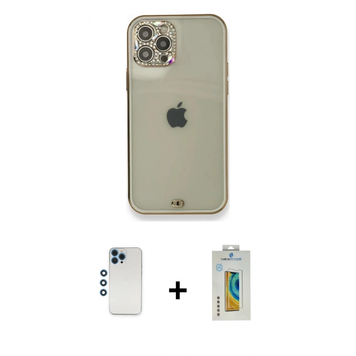 MARSİLYAN™- iPhone 12 Pro Kılıf Eksen Minimal Koleksiyonu - Siyah Polymer Nano Ekran Koruyucu + Shine Kamera Lens - MI