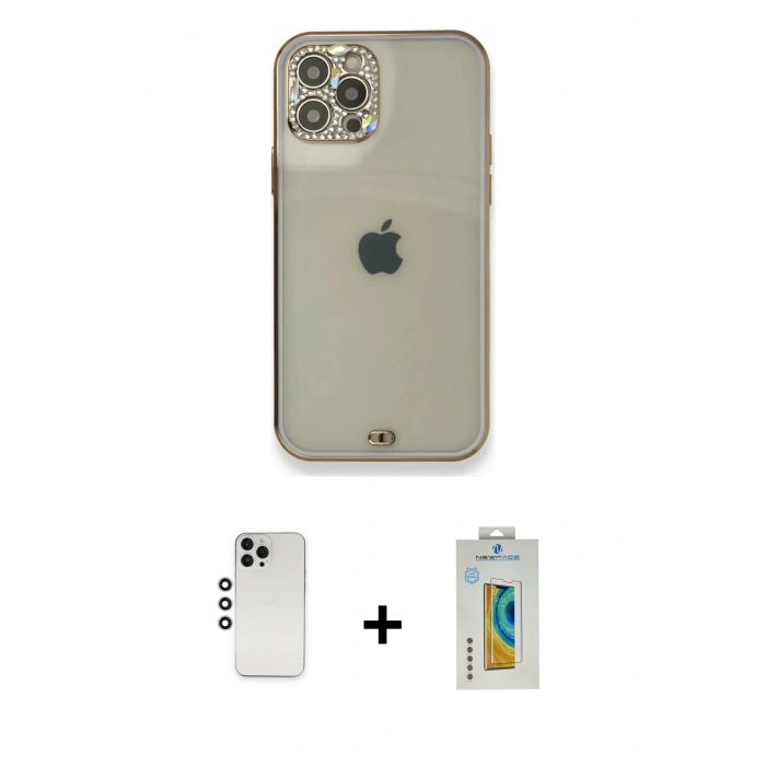 MARSİLYAN™- iPhone 12 Pro Kılıf Eksen Minimal Koleksiyonu - Siyah Polymer Nano Ekran Koruyucu + Shine Kamera Lens - GS