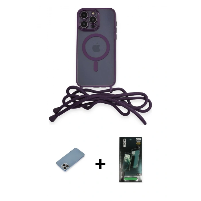MARSİLYAN™- iPhone 12 Pro Kılıf Eksen Özel Seri - Şeffaf 360 Full Body Arka Koruyucu + Shine Kamera Lens Koruma Cam - GI