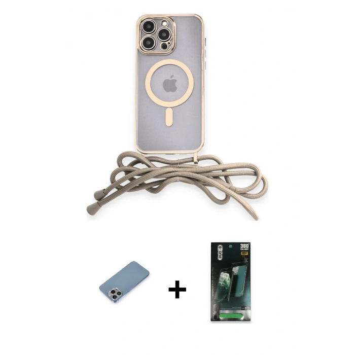 MARSİLYAN™- iPhone 12 Pro Kılıf Eksen Özel Seri - Şeffaf 360 Full Body Arka Koruyucu + Shine Kamera Lens Koruma Cam - GI