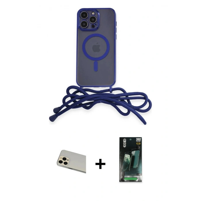 MARSİLYAN™- iPhone 12 Pro Kılıf Eksen Özel Seri - Şeffaf 360 Full Body Arka Koruyucu + Gold Rainbow Kamera Lens Koruma Cam