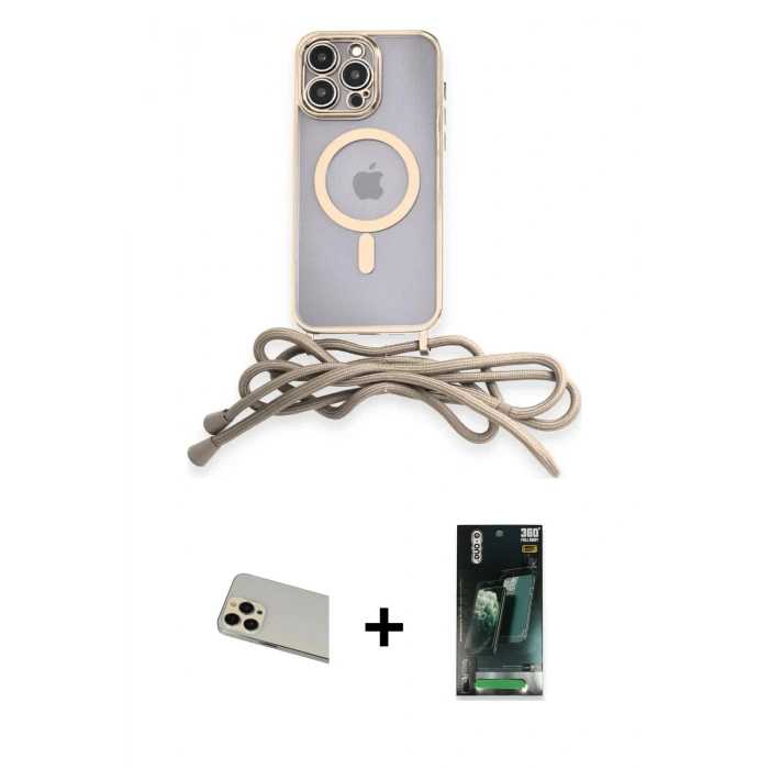 MARSİLYAN™- iPhone 12 Pro Kılıf Eksen Özel Seri - Şeffaf 360 Full Body Arka Koruyucu + Gold Rainbow Kamera Lens Koruma Cam