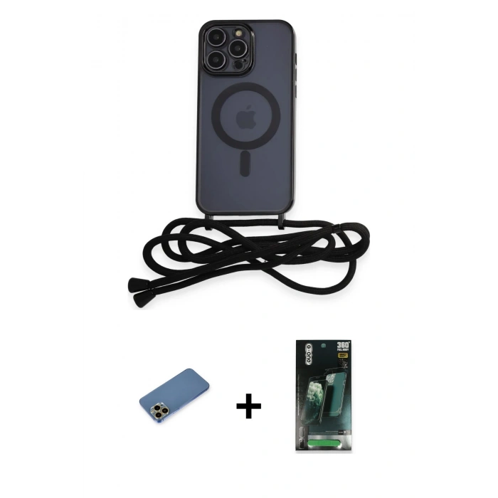 MARSİLYAN™- iPhone 12 Pro Kılıf Eksen Özel Seri - Şeffaf 360 Full Body Arka Koruyucu + Shine Kamera Lens Koruma Cam - GD