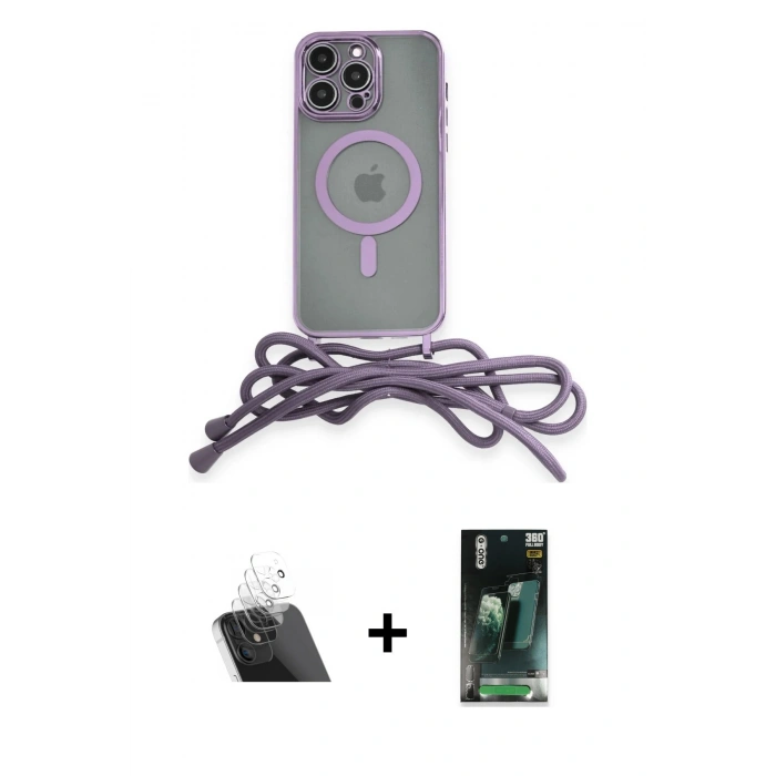 MARSİLYAN™- iPhone 12 Pro Kılıf Eksen Özel Seri - Şeffaf 360 Full Body Arka Koruyucu + Kamera Lens Koruma Cam - SF