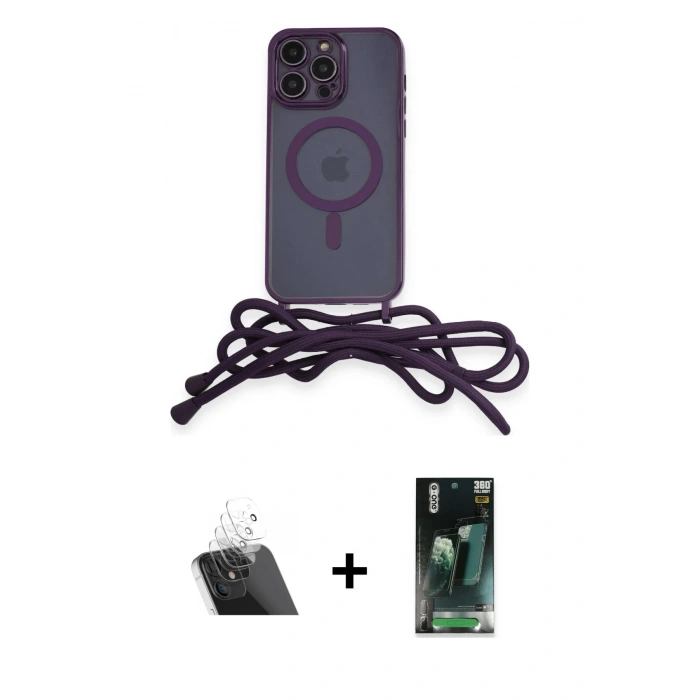 MARSİLYAN™- iPhone 12 Pro Kılıf Eksen Özel Seri - Şeffaf 360 Full Body Arka Koruyucu + Kamera Lens Koruma Cam - SF