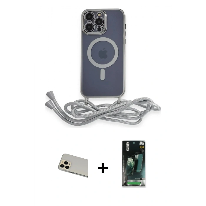 MARSİLYAN™- iPhone 12 Pro Kılıf Eksen Özel Seri - Şeffaf 360 Full Body Arka Koruyucu + Rainbow Kamera Lens Koruma Cam - GD