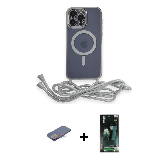 MARSİLYAN™- iPhone 12 Pro Kılıf Eksen Özel Seri - Şeffaf 360 Full Body Arka Koruyucu + Renkli Kamera Lens Koruma Cam - PE