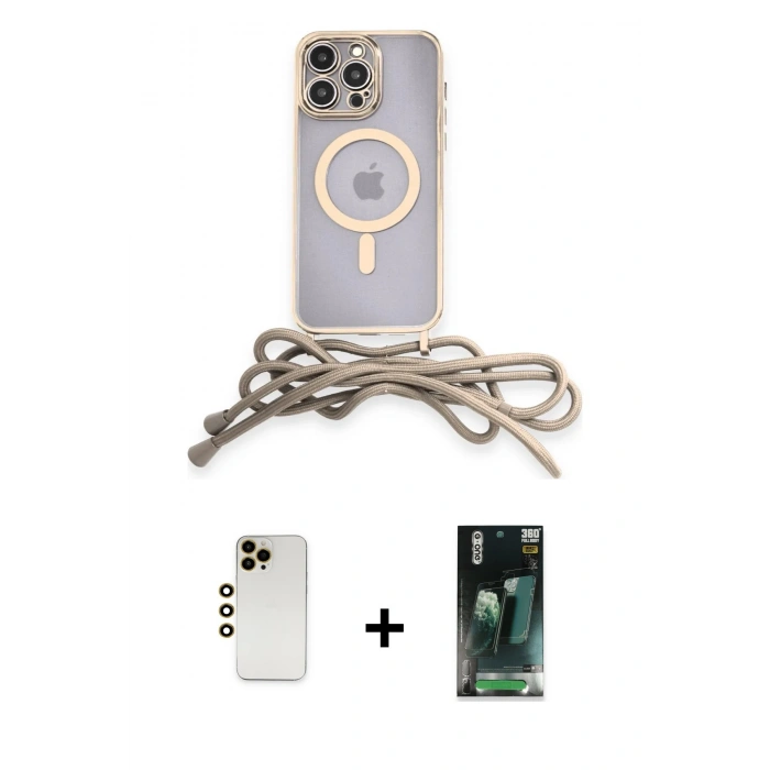 MARSİLYAN™- iPhone 12 Pro Kılıf Eksen Özel Seri - Şeffaf 360 Full Body Arka Koruyucu + Shine Kamera Lens - GD
