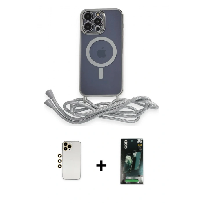 MARSİLYAN™- iPhone 12 Pro Kılıf Eksen Özel Seri - Şeffaf 360 Full Body Arka Koruyucu + Shine Kamera Lens - GD
