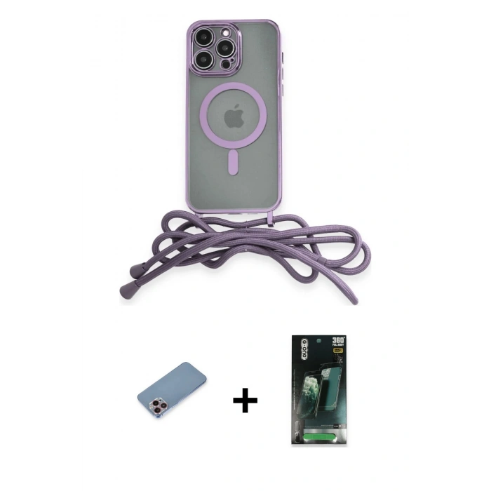 MARSİLYAN™- iPhone 12 Pro Kılıf Eksen Özel Seri - Şeffaf 360 Full Body Arka Koruyucu + Shine Kamera Lens Koruma Cam - PE