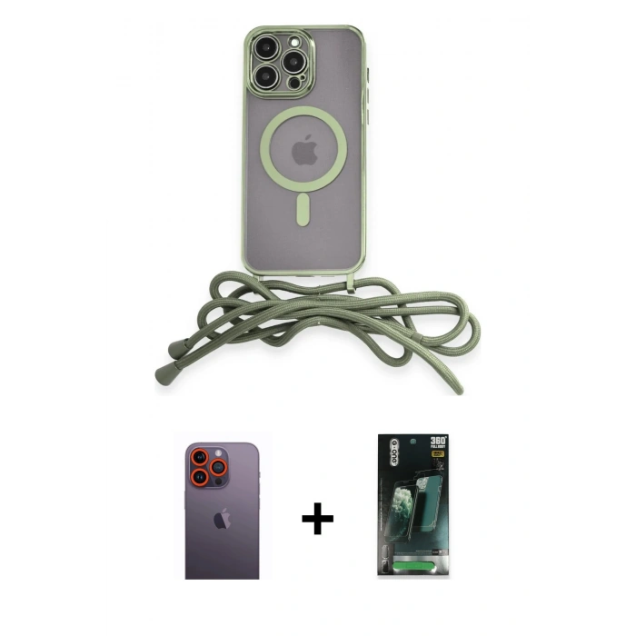 MARSİLYAN™- iPhone 12 Pro Kılıf Eksen Özel Seri - Şeffaf 360 Full Body Arka Koruyucu + Neon Fosforlu Kamera Lens - TU
