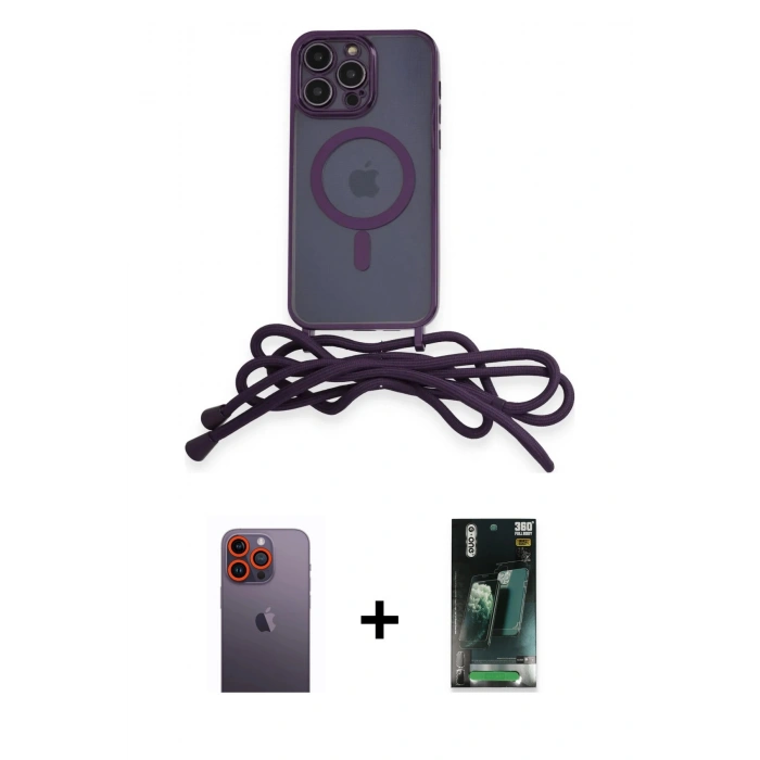 MARSİLYAN™- iPhone 12 Pro Kılıf Eksen Özel Seri - Şeffaf 360 Full Body Arka Koruyucu + Neon Fosforlu Kamera Lens - TU