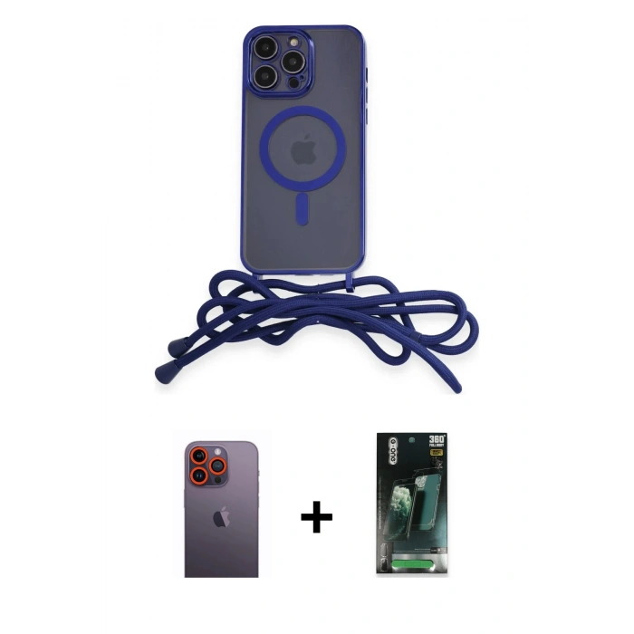 MARSİLYAN™- iPhone 12 Pro Kılıf Eksen Özel Seri - Şeffaf 360 Full Body Arka Koruyucu + Neon Fosforlu Kamera Lens - TU
