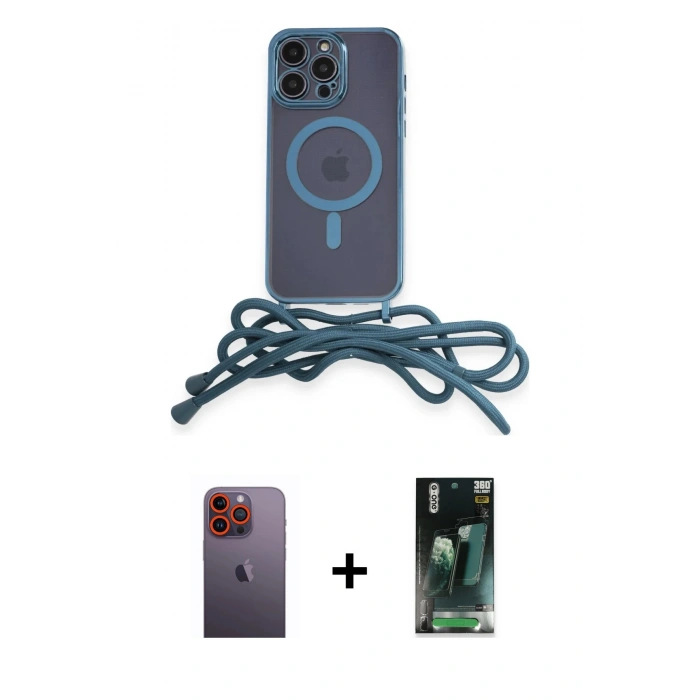MARSİLYAN™- iPhone 12 Pro Kılıf Eksen Özel Seri - Şeffaf 360 Full Body Arka Koruyucu + Neon Fosforlu Kamera Lens - TU