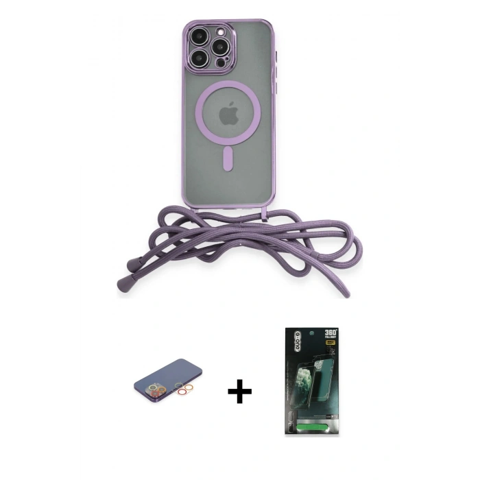 MARSİLYAN™- iPhone 12 Pro Kılıf Eksen Özel Seri - Şeffaf 360 Full Body Arka Koruyucu + Renkli Kamera Lens Koruma Cam - TU